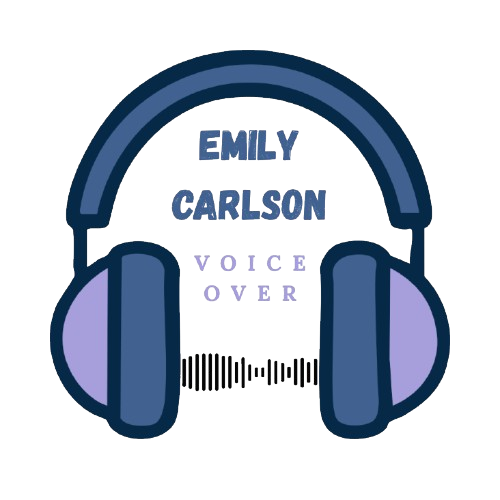 Emily Carlson Voice Over Logo featuring a pair of headphones and a sound wave.